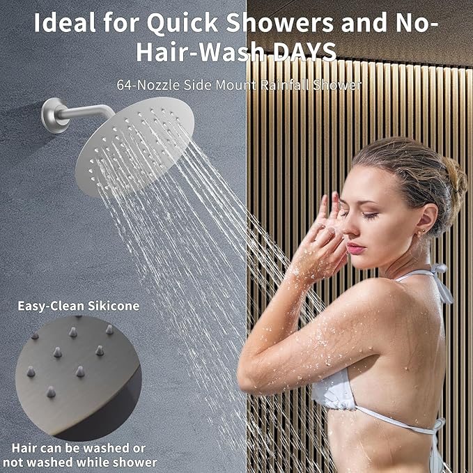 HONGTONGSOWER Brushed Nickel Shower System 3-Function Ceiling Shower Faucet Set with 12" and 8" Rainfall Dual Shower Head and Handheld Shower with Adjustable Slide Bar, Full Body Shower System Fixture