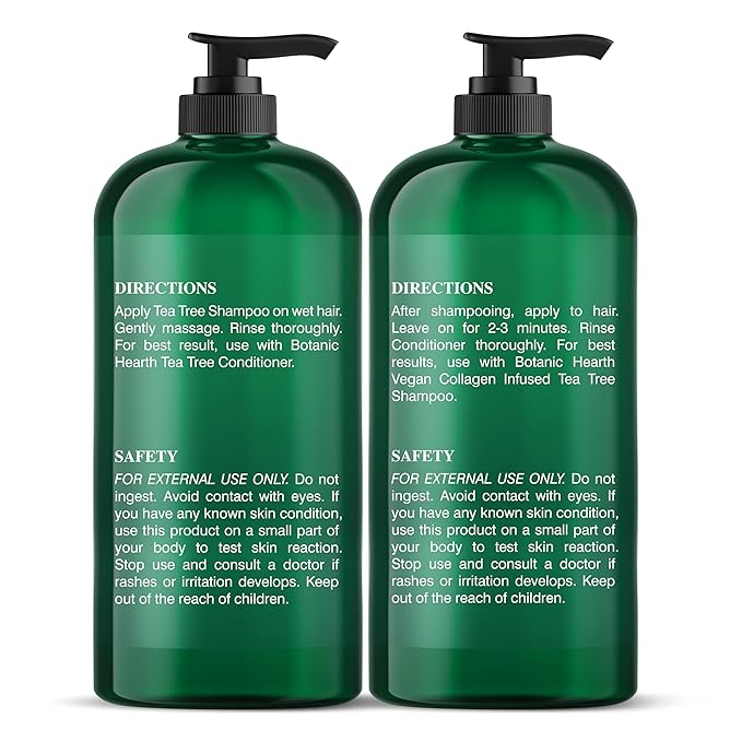Botanic Hearth Vegan Collagen Infused Tea Tree Shampoo and Conditioner Set, 16 fl oz each - Sulfate Free, Paraben Free - For Itchy and Dry Scalp - Men and Women