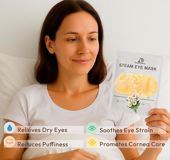 DoSensePro Steam Eye Mask - 16 Pack Chamomile Self-Heating Warm Compress for Dry Eyes, Puffy Eyes Relief, Cornea Care, and Relaxation – Soothing & Comfortable Heated Eye Pads