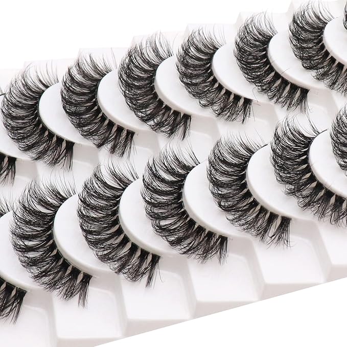 Veleasha Russian Strip Lashes with Clear Band Looks Like Eyelash Extensions D Curl Lash Strips 10 Pairs Pack (DT03)