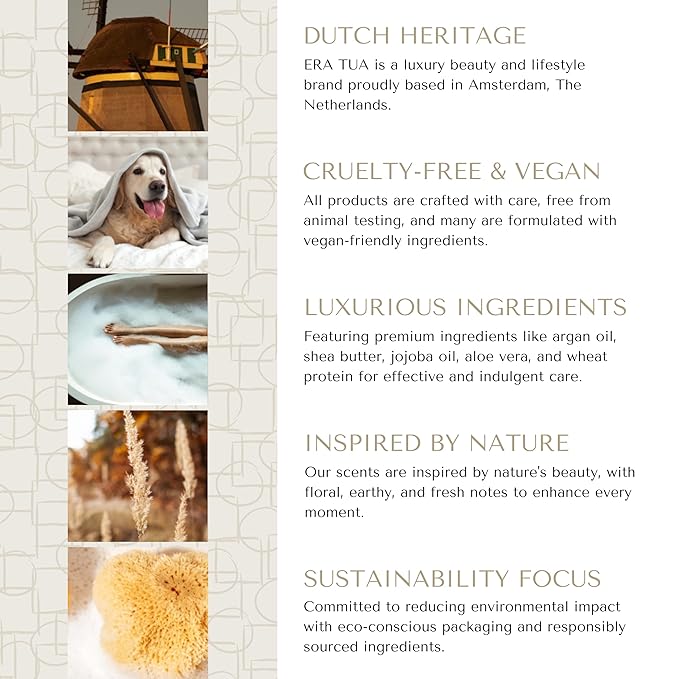 ERA TUA Fresh Linen Shower Cream | Dutch Made & Formulated | Natural, Vegan, Paraben Free & Cruelty Free| Hydrating Body Wash for All Skin Types |sulfate Silicone free | Jasmine & Rose Scent | 200 ml