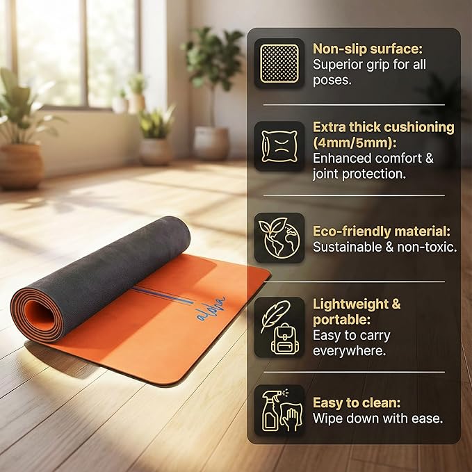 Aloha Bliss Premium Yoga Mat – 72” x 27 - Thick, Non-Slip & Durable | Sweat-Resistant, Lightweight & Portable | Perfect for Yoga, Pilates, Home Workouts, Gym & Studio Practice - Eco-Friendly