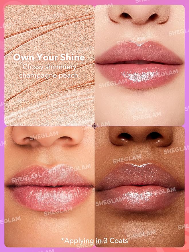 SHEGLAM Mirror Kiss High-Shine Lipstick Silky Jelly Texture Hydrated&Smooth Lip Gloss-Own Your Shine