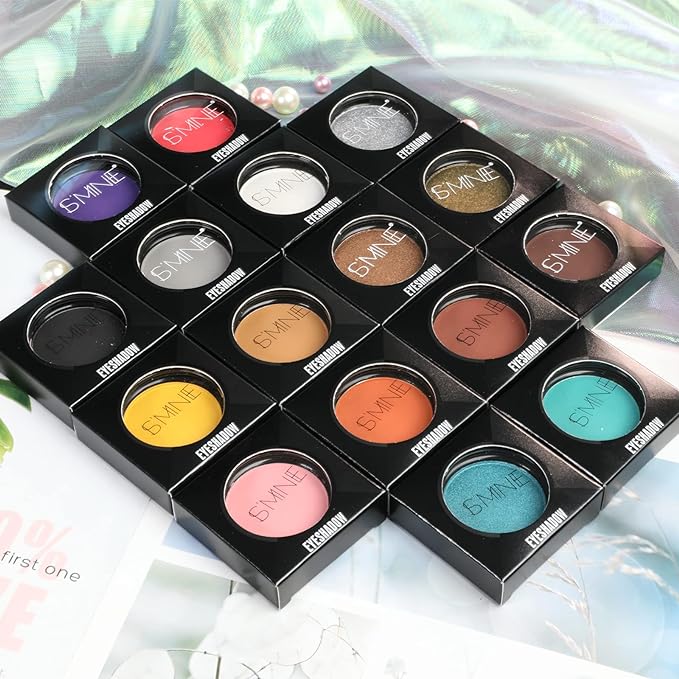 ISMINE Single Eyeshadow Powder Palette (SILVER GRAY) Shimmer Gray, High Pigment, Longwear Single Grey Eye Makeup for Day & Night (#14)