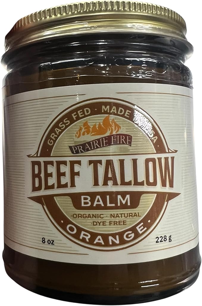 Prairie Fire Candles Grass Fed Beef Tallow Balm - 8 oz - Made in USA - Organic Grass Fed and Finished - Moisturizing Skin Care Orange