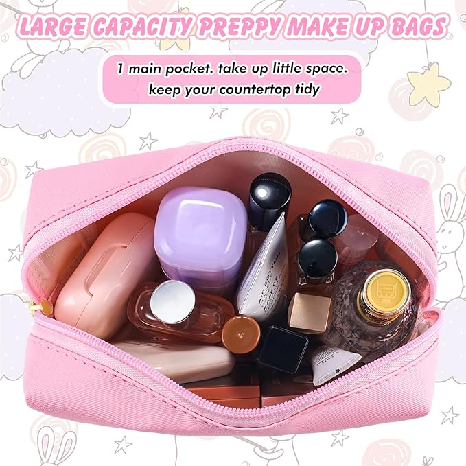 URSKYTOUS Initial Makeup Bag Personalized Preppy Travel Small Cosmetic Bag Cute PU Pink Chenille Letter Makeup Pouch for Purse Waterproof Zippered Toiletry Organizer for Women Girls Kids Friends (H)