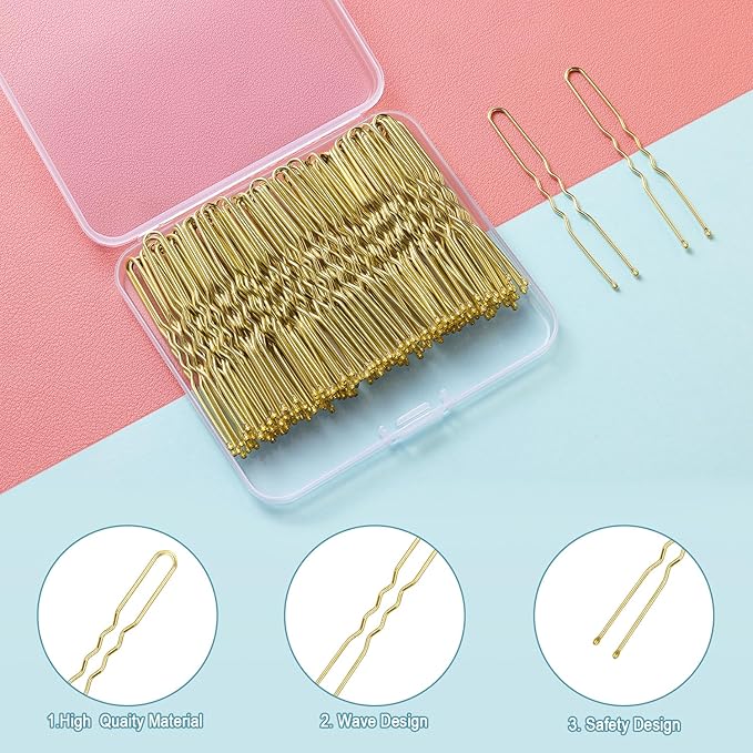 U Shaped Hair Pins,TsMADDTs 100 Pcs Blonde Bun Hair Pins for Women Girls with Box (Golden 2.4 inch)