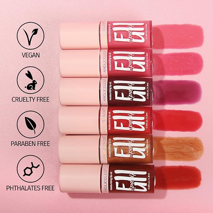 Lip Glow Oil Hydrating 6 Colors, Moisturizing & Nourishing Plumping Tinted for Dry Lips, Vegan, Lip Plumper Gloss Make Lips Fuller (#13, 4.8ml)