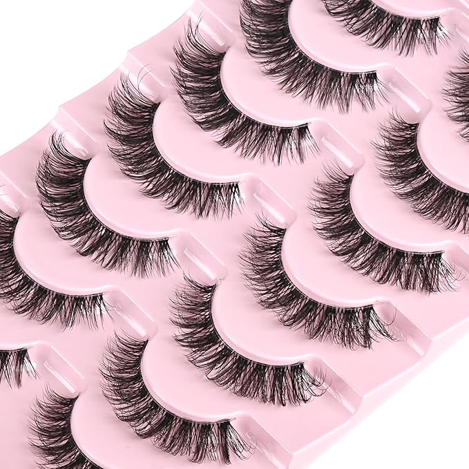 FARRED Cat Eye Lashes Natural Eyelashes Short Wispy Lash Strips Volume Cateye False Eyelash Medium Length Fake Lashes Natural Looking Hybrid Clusters Full Demi Wispies Strip Pestañas (A1 | 8-14MM)