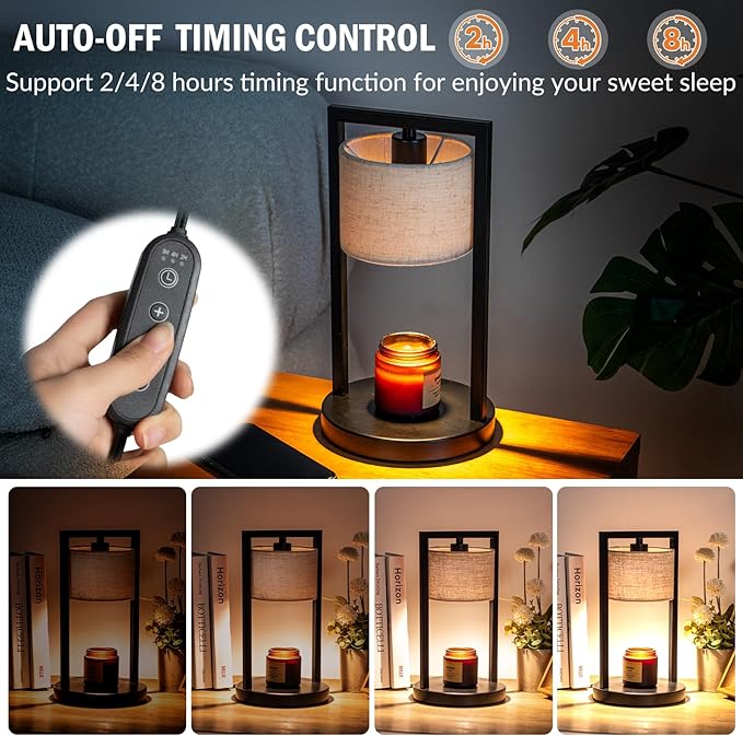 Candle Warmer Lamp with Timer, Electric Candle Warmer for Jar Candles, Dimmable Warming Light with 2 Bulbs, House Warming Gifts Bedroom Home Living Room Decor, Gifts for Mom (Beige)
