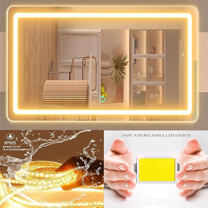 Makeup Vanity Mirror 24" x 19" Large LED Makeup Mirror, Desk Mirorr with Lights, Light up Mirror with 10X Magnification and, Dimmable 3 Modes, Touch Control White