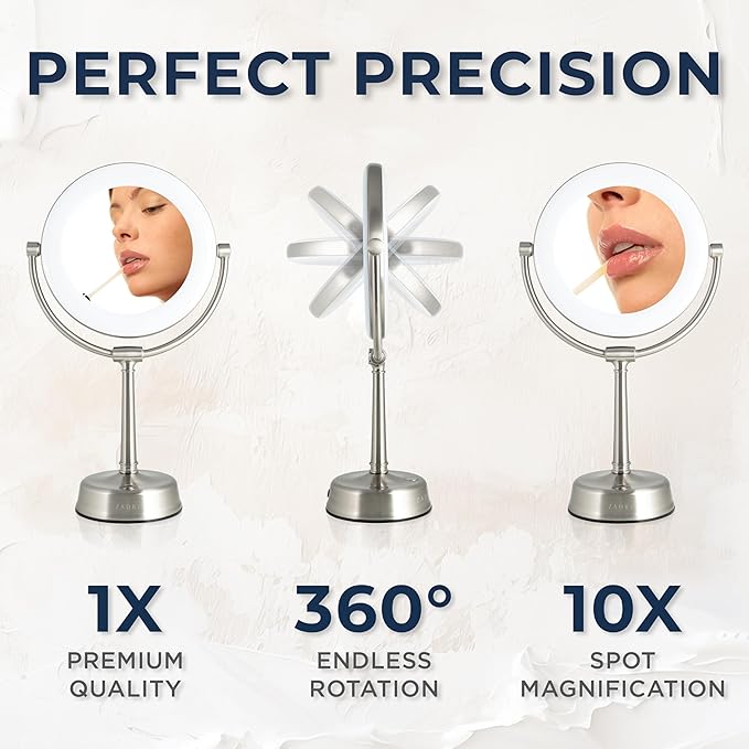 Zadro 12" Lexington LED Lighted Makeup Mirror with Magnification & Infinity Dimmer Touch Pad (Large | 12" x 20.75" | 10X/1X, Chrome)