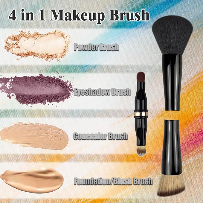 Zylsnice 4 in 1 Makeup Brush, Travel Makeup Brush Set with Case, Mini Makeup Brushes, Powder Foundation Brush, Concealer Brush, Eyeshadow Brush, Dual Ended Makeup Brush for Liquid,Cream, Powder