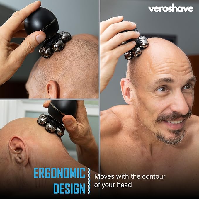 7-Blade Bald Head Shaver for Men - Cordless Hair Shaver for Men Bald, Rechargeable Head Trimmer for Men Bald Head, Mess-Free & Full-Shave Travel-Friendly Grooming Kit with Curved Blades