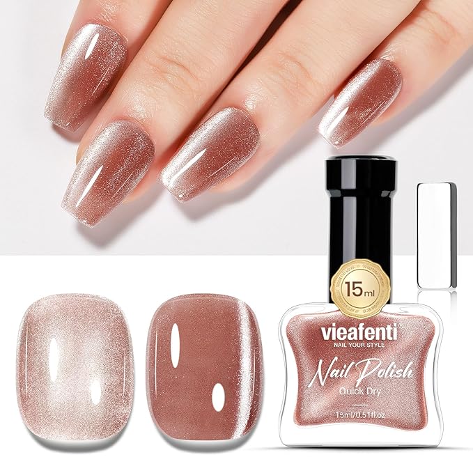 Magnetic Velvet Cat Eye Nail Polish 15ml - Quick Dry Air Polish Non-Gel Neutral Nude with Magnet - Salon Gloss DIY Home Manicure Kit