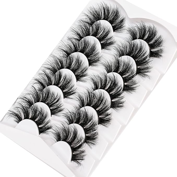 Pooplunch False Eyelashes Round Eye Lashes Dramatic 20MM Long Sexy Fluffy Volume 8D Faux Mink Fake Eyelash Strips 7 Pairs Pack