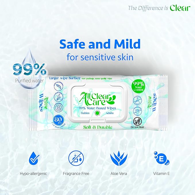 Baby Wipes, Unscented Wipes for Sensitive Skin, Large Soft Durable & 99% Water Based, Gentle & Hypoallergenic for Babies & Adults, Vitamin E and Aloe, Flip Top Lid, 3 Pack (240 Wipes)