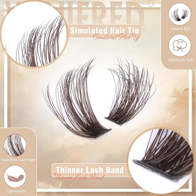 Brown Lash Clusters Dark Brown Individual Lashes Wispy Thick Volume Lash Extension D Curvature Clusters Eyelashes 80D Clusters Lashes by Winifred (8-18mm)