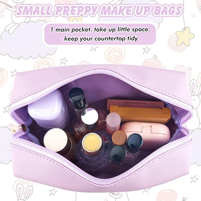 URSKYTOUS Gifts for Girls Initial Makeup Bag Personalized Cosmetic Bag with Zipper Cute Travel Toiletry Bag Waterproof PU Preppy Makeup Pouch Birthday Gift for Teen Girls Women(Purple S)