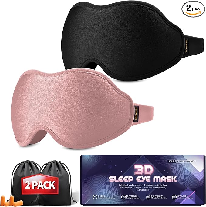 Sleep Masks for Women Men - Blackout Eye Cover for Lash Extension, 3D Contoured Sleep Mask for Side Sleeper, Soft Memory Foam, Sleep Masks for Travel, Airplane, Night(Cloud Black, Cloud Pink)