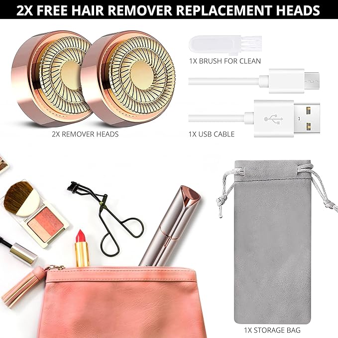 Facial Hair Removal for Women: Electric Hair Removal Device - Rechargeable Painless face Razor for Chin Upper Lip Peach Fuzz with Light (Pink)