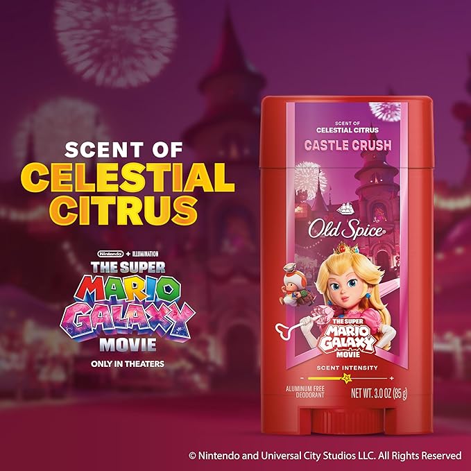 Old Spice Aluminum Free Deodorant for Men, Old Spice x The Super Mario Galaxy Movie, 24/7 Lasting Freshness, Lasting Odor Protection, Smell Super with Castle Crush, Celestial Citrus Scent, 3.0 oz