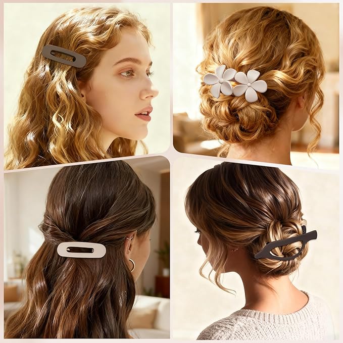10 Pack Flat Hair Clips for Women, 3 Styles Matte Neutral Flat Claw Clips for Women Girls, Strong Hold Non-Slip Styling Accessories for Thick & Thin Hair