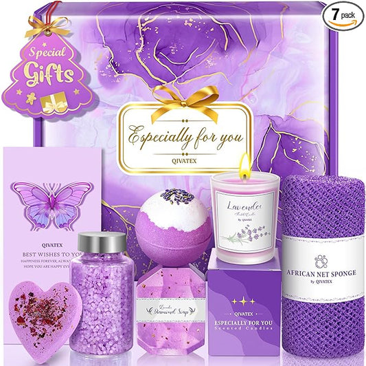 Valentines Day Gifts for Her, Bath Gift Set for Women, Birthday Gifts for Wife Women Sister Mom Auntie Grandma Friends, Relaxing Spa Self Care Lavender Bath Bombs Set﻿