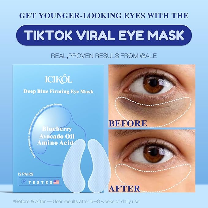 ICIKOL Under Eye Mask Reduce Dark Circles, Puffy Eyes, Undereye Bags, Wrinkles, Collagen Under Eye Patches, White Elephant Gifts for Adults, Vegan - Self Care(12 Pairs, Blueberry)