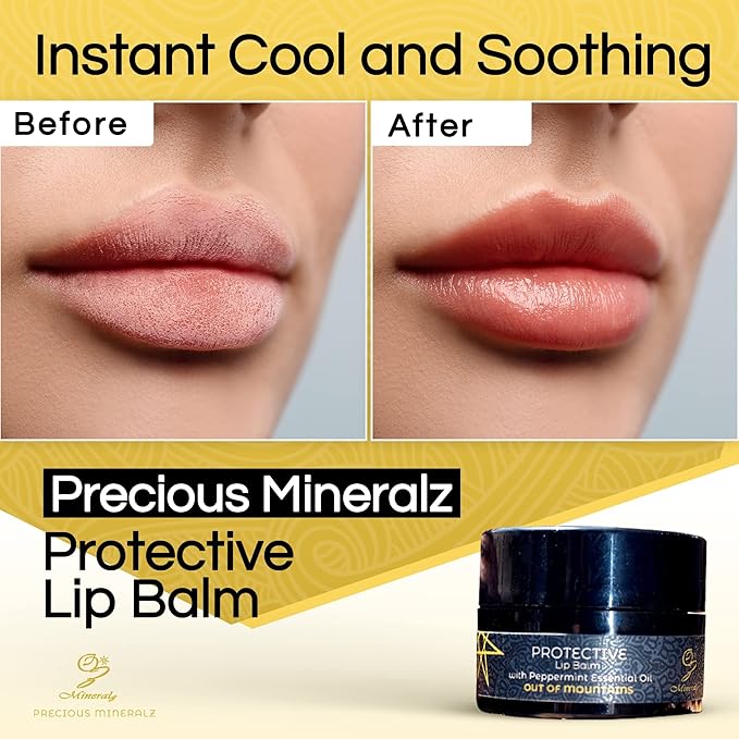 OUT OF MOUNTAINS Protective Lip Balm with Peppermint Essential Oil, Natural Lip Balm with Vitamin E & C, Soothing Sore Lips, Anti-Oxidants for Healthy Lips