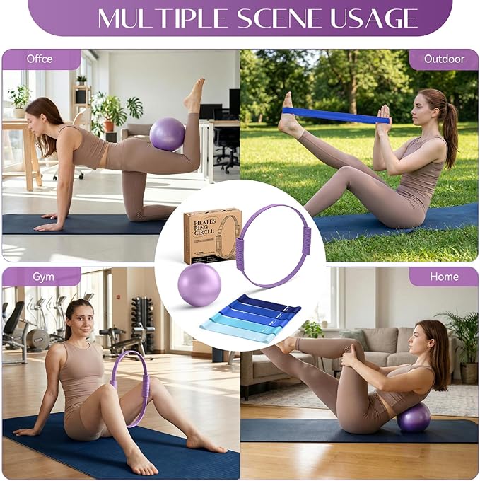 Pilates Ring Set for Women, Pilates Ring and Ball Set with 5-Level Resistance Bands for Core Strength, Stretching, Toning & Full Body Home Workout Pilates Equipment