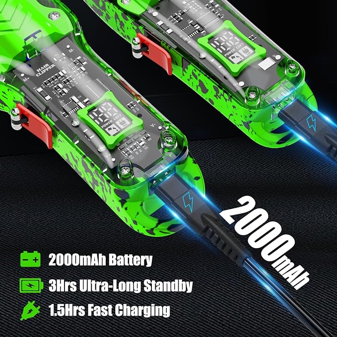 Professional Hair Clippers for Men, Cordless Barber kit for Hair Cutting & Grooming, Hair Clippers and Trimmer Set for Barber Haircut with LED Display, 8 Fade Taper Combs(Green Set)