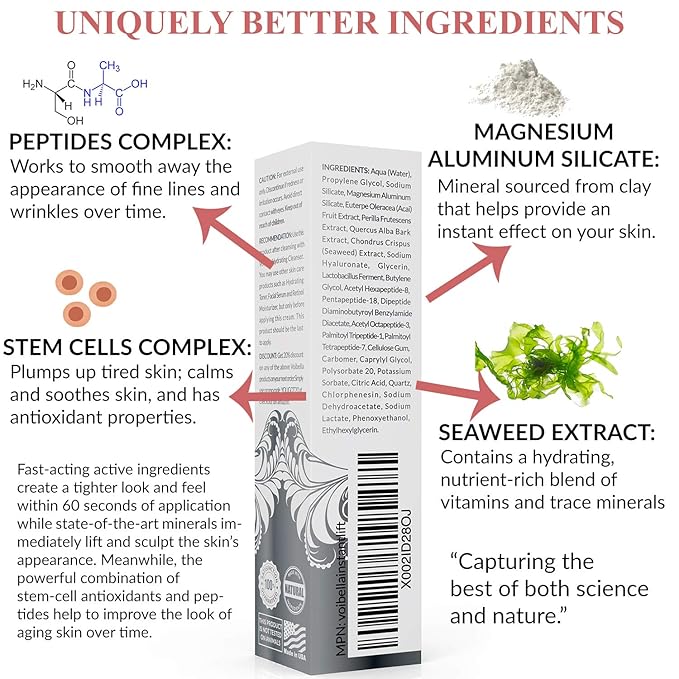 Instant Face Lift Cream - Best Eye, Neck, Face Tightening, Lifting & Firming Serum To Smooth Appearance, Hide Loose Sagging Skin, Puffiness, Fine Lines & Wrinkles Within Mins (Peptides & Stem Cells)