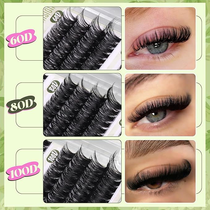 Cluster Eyelash Extensions Kit D-Curly Lash Clusters Kit 480Pcs Volume Lash Extensions DIY Eyelash Extensions for Beginners Mink Eyelash Clusters Lash Bond and Seal Kit (60D 80D 100D Mixed,10-16MM)
