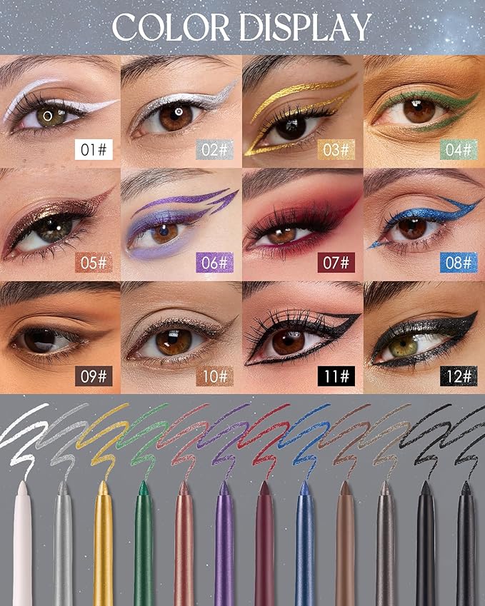 Grey Glitter Gel Eyeliner Pencil Waterproof, Metallic Retractable Cream Smooth Eye Liner Pencils, Long Lasting Waterline Hypoallergenic Eyeliner Pen, Highly Pigmented Smudge-Proof Makeup for Women-10