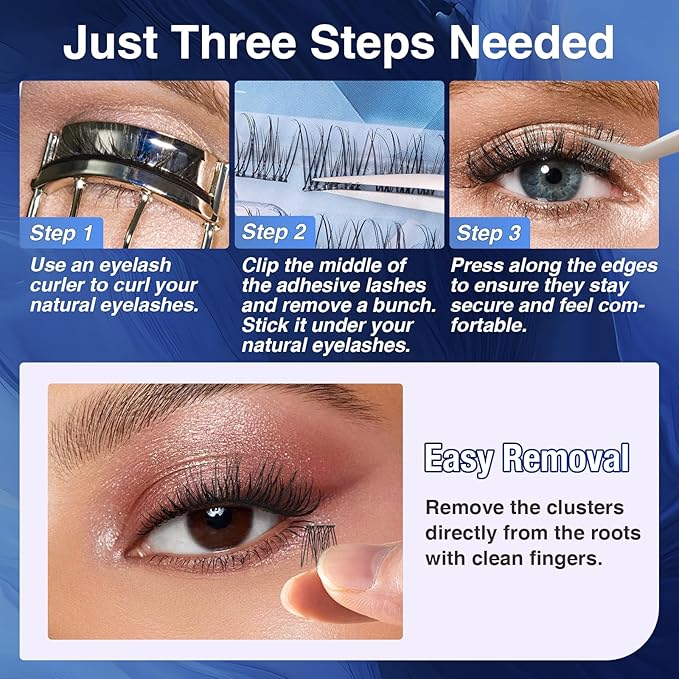 Self Adhesive Eyelash Clusters, 72PCS No Glue Needed Press On Lashes, Natural Look Pre-Glued Cluster Lashes, Ultra-Thin & Lightweight, Easy Apply for Beginners (D Curl, No Residue, Long Lasting)