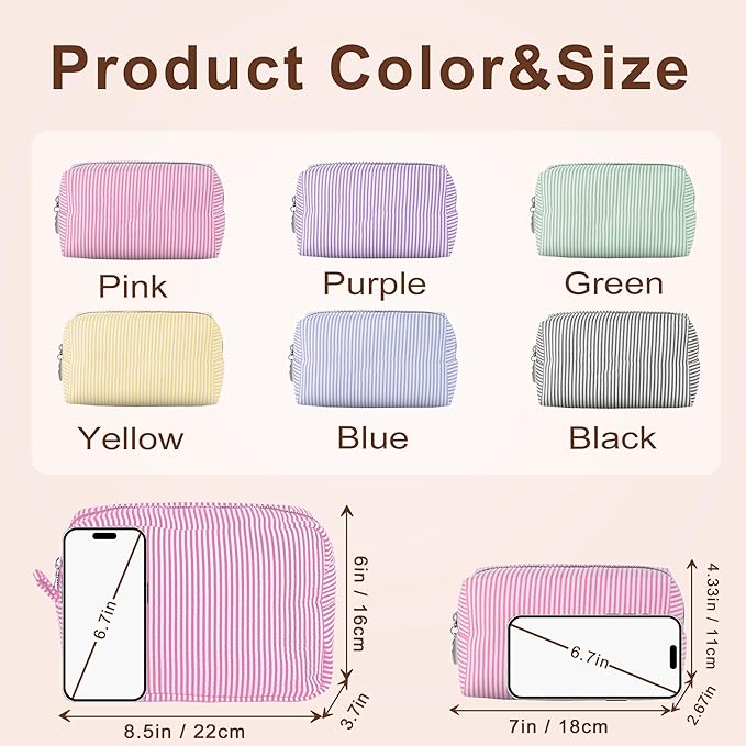 Yofair Personalized Makeup Bag with Name, Large Capacity Travel Toiletry Case Teen Girl Gift Trendy Stufff Custom Seersucker Cosmetic Bags Wedding Birthday Gifts for Girls Women
