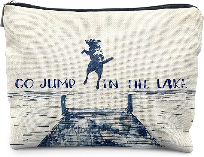 RYYCDOI Funny Dog Makeup Bag, Dog Mom Lovers Gifts Cosmetic Bags for Women, Gifts for Lake Lovers, Go Jump in the Lake Funny Dogs Zipper Makeup Pouch