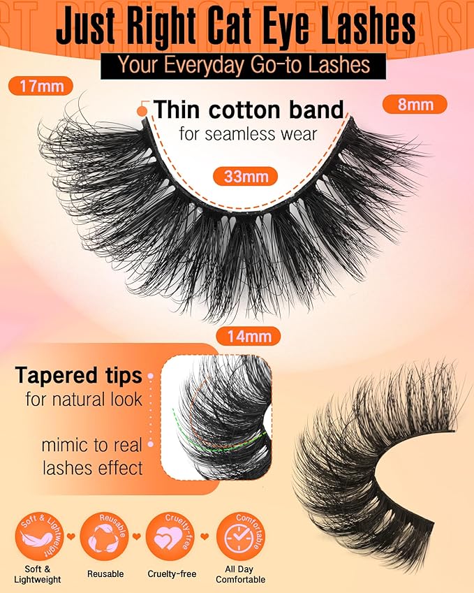 Mink Lashes Fluffy False Eyelashes Full Volume Lashes 18MM D Curl Wispy Faux Mink Lashes Dramatic Look Cat Eye Lash Extensions by JIMIRE