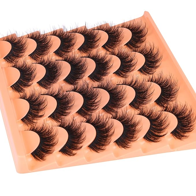 ALICROWN Fuzzy Eyelashes False Lashes Natural Wispy Fake Eyelashes Full Mink Lashes C Curly Strip Lashes Pack 12 Pairs