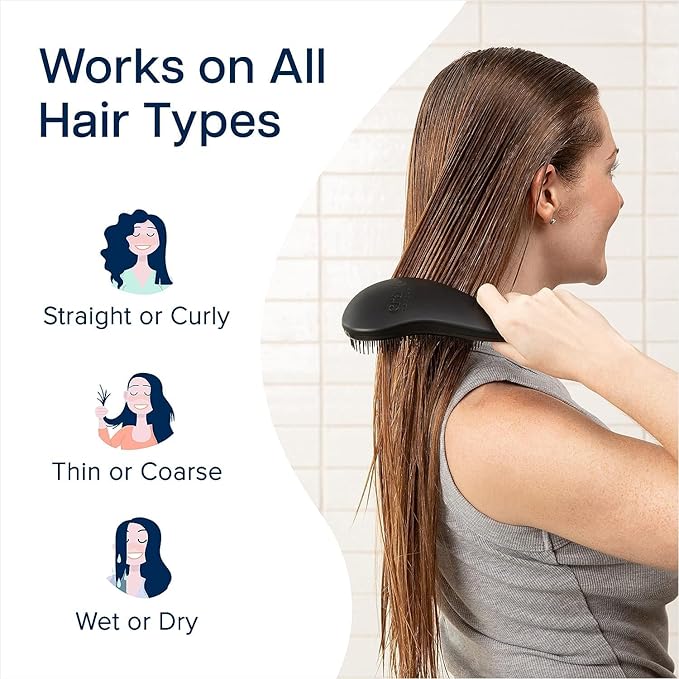 Crave Naturals Biggie Glide Thru Hair Brush - Detangler Brush for Curly, Straight, Wet or Dry Hair - Gentle Detangling Brushes for Adults, Kids, Toddlers - Hair Accessories for Women, 8.4x3.4" - Black