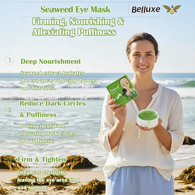 Belluxe 2 Pack Seaweed Eye Mask – 60 Pairs, 120pcs | Hydrating & Soothing Under Eye Patches for Dark Circles & Puffiness, Refreshing Under Eye Mask for Tired Skin