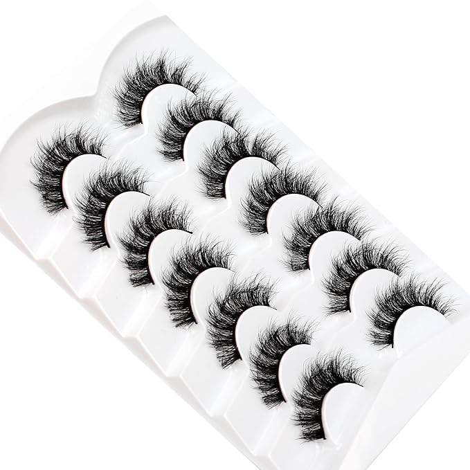 Pooplunch False Eyelashes Round Eye Lashes 8D Volume Fluffy Short Thick Crossed Natural Faux Mink Lashes Fake Eyelash Strips 7 Pairs Pack