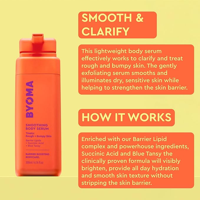 BYOMA Smoothing Body Serum - For Breakouts & Textured Skin - Lightweight Body Serum with Succinic Acid & Blue Tansy - Restores Skin Barrier & Soothes Inflammation - 6.76 fl oz