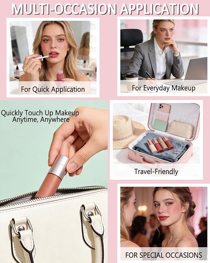 Velvet Cream Blush for Cheeks and Lips Tint, Peach Pink Matte Double-Ended Face Blusher with Silicone Brush,Blendable Waterproof Long-Lasting Liquid Blushes,Lightweight Facial Makeup Gift for Women-3#