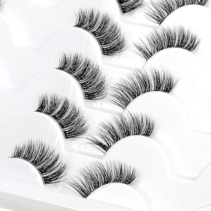 Half Strips False Eyelash Clear Band Wispy Cat Eye Lash Natural Short Small 3/4 Accent Lashes Faux Mink Fake Eyelashes 14 Pairs Pack