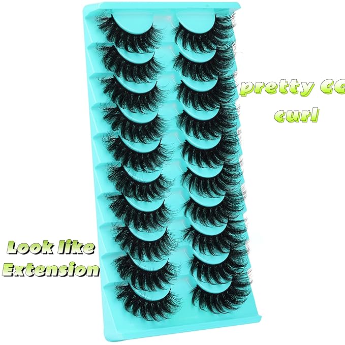 False Eyelashes Fluffy Mink Cat Eye Lashes Strip Pack 10 Pairs 18MM Wispy D Curl Fake Lashes That Look Like Extensions 8D Full Dramatic Eyelash by Goddvenus