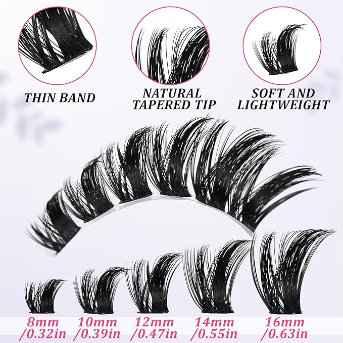 Lash Clusters Spiky Eyelash Extensions Wispy Individual Lashes Manga Eyelash Individuals 168 Pcs CC-Curly Cluster Eyelash Extensions 8-16MM Mixed DIY Lash Extensions