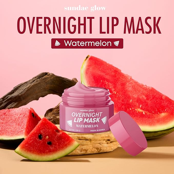 Sundae Glow Lip Mask with Watermelon – Overnight Lip Repair, Intense Hydration & Smoothing – Dermatologist Tested, Korean Skin Care – 95% Natural, Clean Beauty, Cruelty-Free – 1 Pack