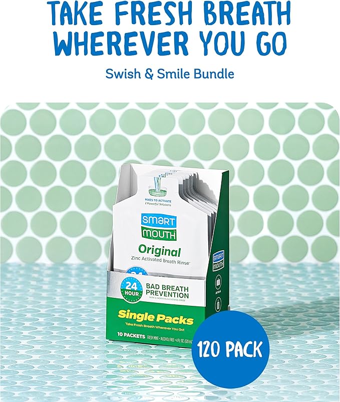 SmartMouth Original Activated Mouthwash Single Packs, Travel Mouthwash, Fresh Mint, 120 Pack